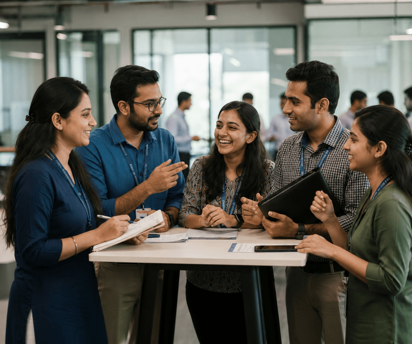 Career Kore learners collaborating in a modern workplace